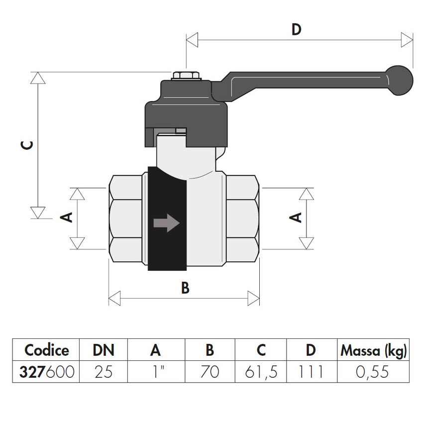 Immagine di Caleffi Valvola a sfera con ritegno incorporato 1" manopola a leva 327600