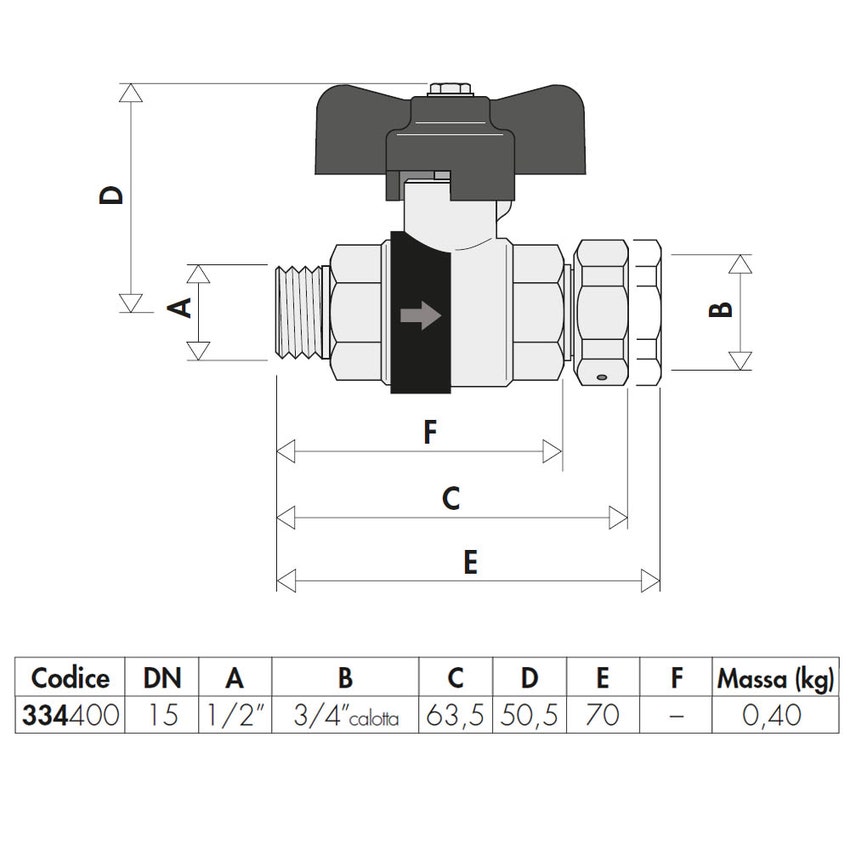 Immagine di Caleffi BALLSTOP - Valvola a sfera con ritegno incorporato. Manopola a farfalla. Attacchi femmina - calotta 1/2" X 3/4" 333400
