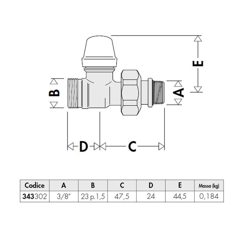 Immagine di Caleffi Detentore attacchi diritti, per tubi in rame e plastica semplice e multistrato 3/8" kv: 2.17 343302