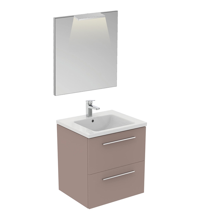 Immagine di Ideal Standard I.LIFE B composizione bagno: mobile sottolavabo L.60 cm, colore greige finitura opaco, lavabo L.61 cm, colore bianco finitura lucido, miscelatore monocomando finitura cromo T5270NH+T460501+A6550AA