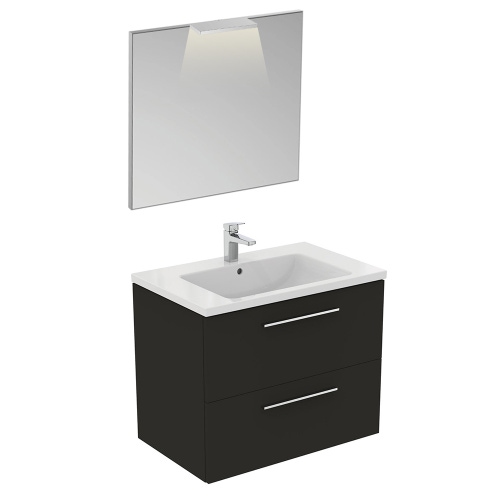 Ideal Standard I.LIFE B composizione bagno: mobile sottolavabo L.80 cm,  colore grigio carbonio finitura opaco, lavabo L.81 cm, colore bianco  finitura lucido, miscelatore monocomando finitura cromo  T5272NV+T460401+A6550AA