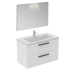 Immagine di Ideal Standard I.LIFE B composizione bagno: mobile sottolavabo L.100 cm, colore bianco finitura opaco, lavabo L.101 cm, colore bianco finitura lucido, miscelatore monocomando finitura cromo T5276DU+T460301+A6550AA