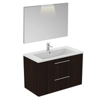 Immagine di Ideal Standard I.LIFE B composizione bagno: mobile sottolavabo L.100 cm, finitura quercia scura, lavabo L.101 cm, colore bianco finitura lucido, miscelatore monocomando finitura cromo T5276NW+T460301+A6550AA