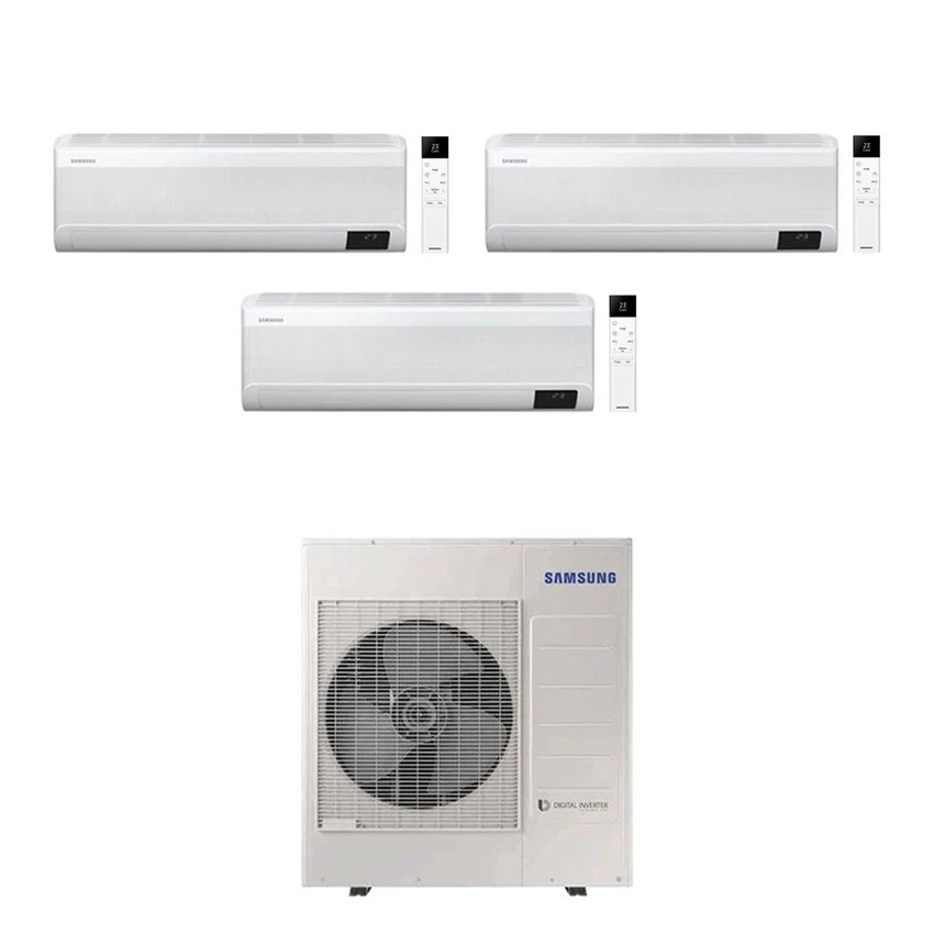 Immagine di Samsung WINDFREE ELITE R32 Climatizzatore a parete trial split inverter Wi-Fi bianco | unità esterna 10 kW unità interne 12000+12000+12000 BTU AJ100TXJ5KG/EU+AR[12|12|12]CXCAAWKNEU