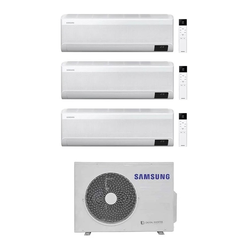 Immagine di Samsung WINDFREE ELITE R32 Climatizzatore a parete trial split inverter Wi-Fi bianco | unità esterna 5.2 kW unità interne 7000+7000+7000 BTU AJ052TXJ3KG/EU+AR[07|07|07]CXCAAWKNEU
