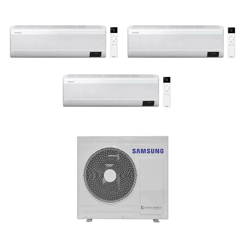Immagine di Samsung WINDFREE ELITE R32 Climatizzatore a parete trial split inverter Wi-Fi bianco | unità esterna 8 kW unità interne 7000+7000+12000 BTU AJ080TXJ4KG/EU+AR[07|07|12]CXCAAWKNEU