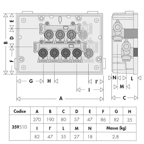 Immagine di Caleffi Collettori di distribuzione idrosanitaria preassemblati in cassetta con intercettazioni singole 5 derivazioni fredda e 4 calda 359510