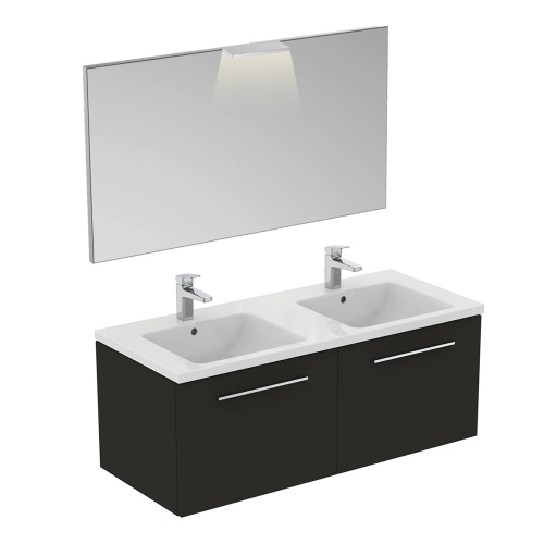 Ideal Standard I.LIFE B composizione bagno: mobile sottolavabo L.120 cm,  colore grigio carbonio finitura opaco, lavabo L.121 cm, colore bianco  finitura lucido, 2 miscelatori monocomando finitura cromo T5277NV+T460201+ A6550AA