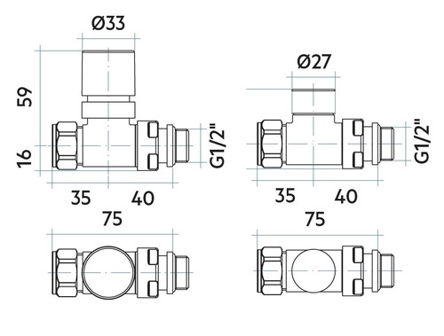 Immagine di Irsap kit valvola detentore dritto, con pre regolazione, termostatizzabile, attacco rame/multistrato 1/2", finitura cromo VALKITDIRCU50