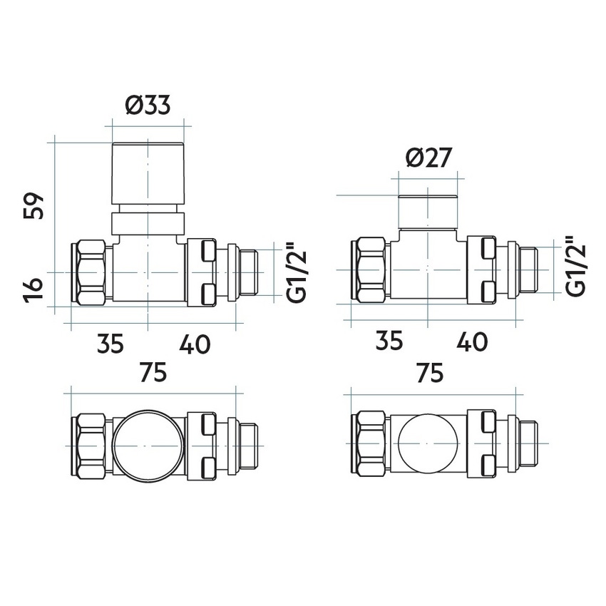 Irsap VALKITDIRFE50 kit valvola manuale detentore dritto, con pre  regolazione, termostatizzabile, attacco ferro 1/2, finitura cromo