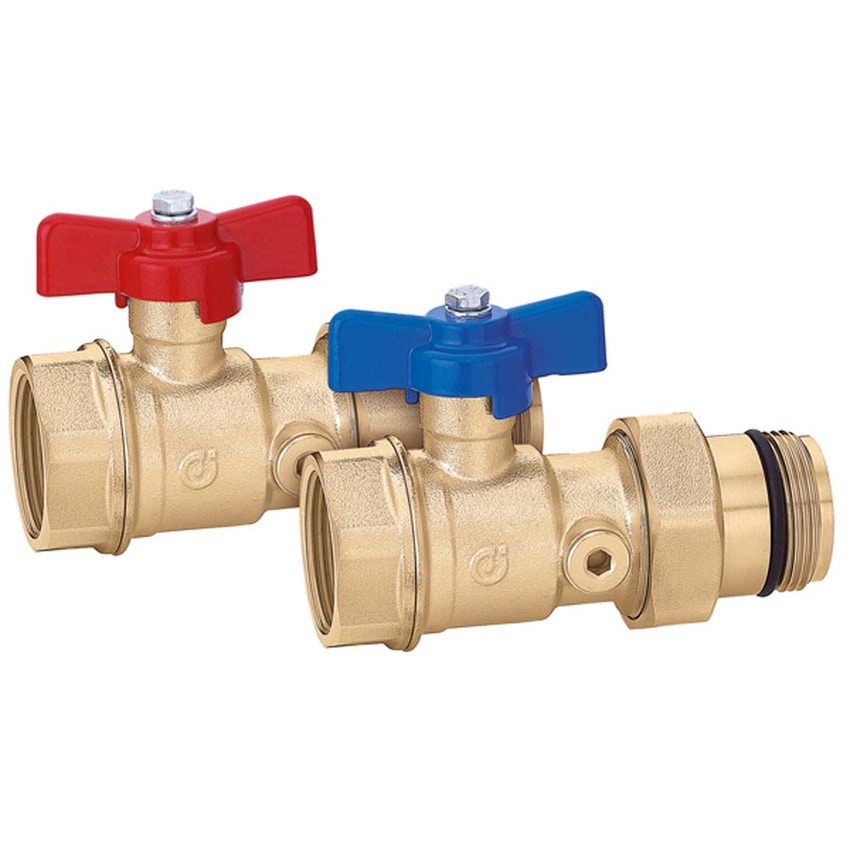 Immagine di Caleffi Coppia valvole di intercettazione a sfera con attacco termometro 1” x 1 1/4” 391067S1