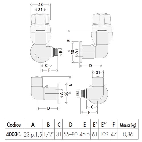 Immagine di Caleffi Coppia di valvole HIGH-STYLE a doppia squadra per termoarredi, versione destra 1/2" finitura cromo 400300