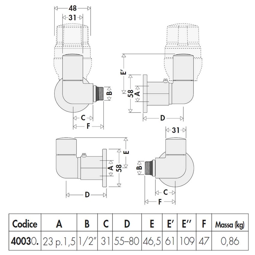 Immagine di Caleffi Coppia di valvole HIGH-STYLE a doppia squadra per termoarredi, versione destra 1/2" finitura cromo 400300