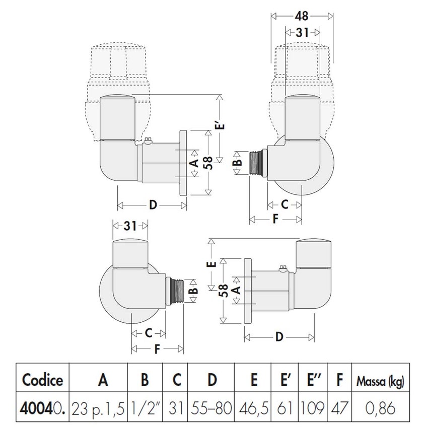 Immagine di Caleffi Coppia di valvole HIGH-STYLE a doppia squadra per termoarredi, versione destra e finitura cromata 400400