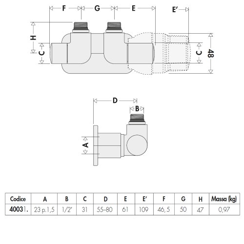 Immagine di Caleffi Coppia di valvole HIGH-STYLE a doppia squadra per termoarredi versione destra 1/2" , finitura cromata 400310