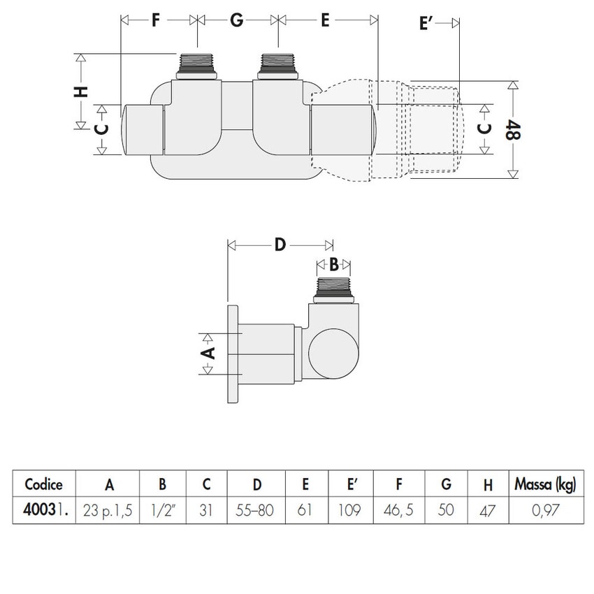 Immagine di Caleffi Coppia di valvole HIGH-STYLE a doppia squadra per termoarredi versione destra 1/2" , finitura cromata 400310