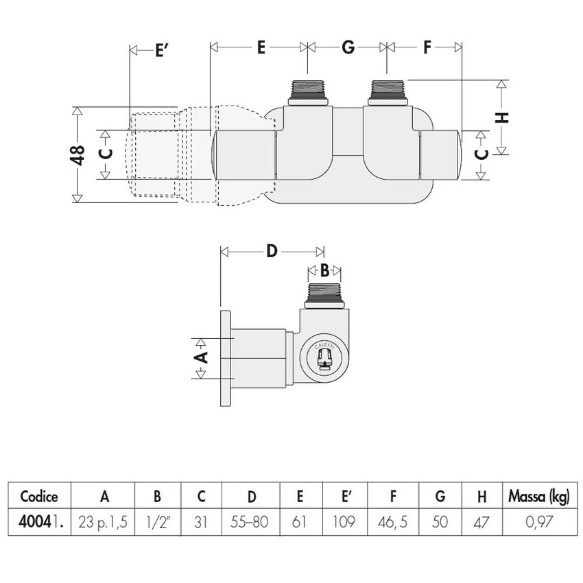 Immagine di Caleffi Coppia di valvole HIGH-STYLE a doppia squadra per termoarredi, versione sinistra con attacco centrale colore bianco 400410