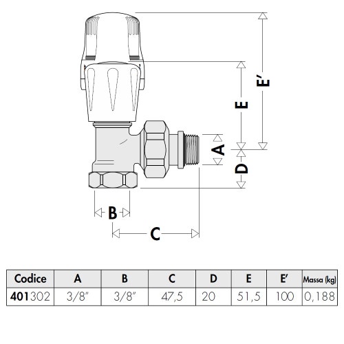 Immagine di Caleffi Valvola termostatizzabile, attacchi a squadra, per tubo in ferro 3/8" Kv: 2,22 401302
