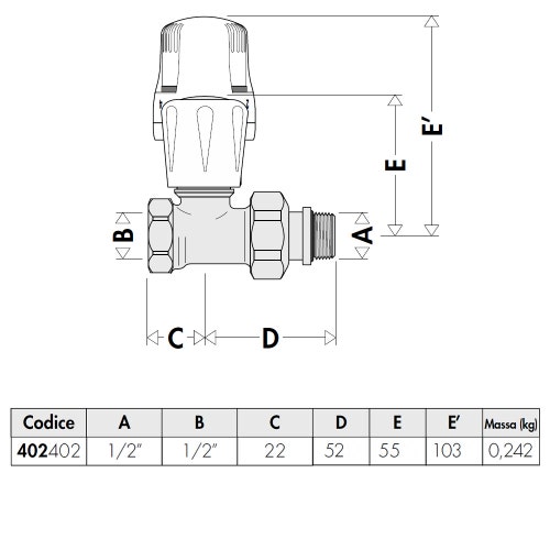 Immagine di Caleffi Valvola termostatizzabile, attacchi diritti, per tubo in ferro Kv: 1,79 1/2" 402402