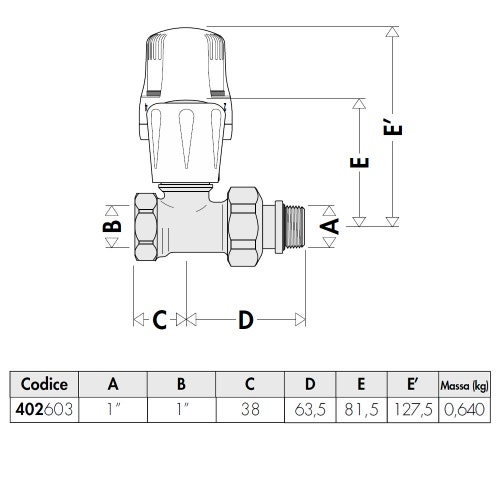 Immagine di Caleffi Valvola termostatizzabile, attacchi diritti, per tubo in ferro Kv: 4,43 1" senza tenuta gomma 402603