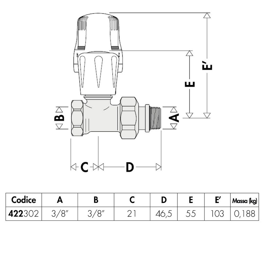 Immagine di Caleffi Valvola termostatizzabile con preregolazione e attacchi diritti per tubo in ferro 3/8" 422302