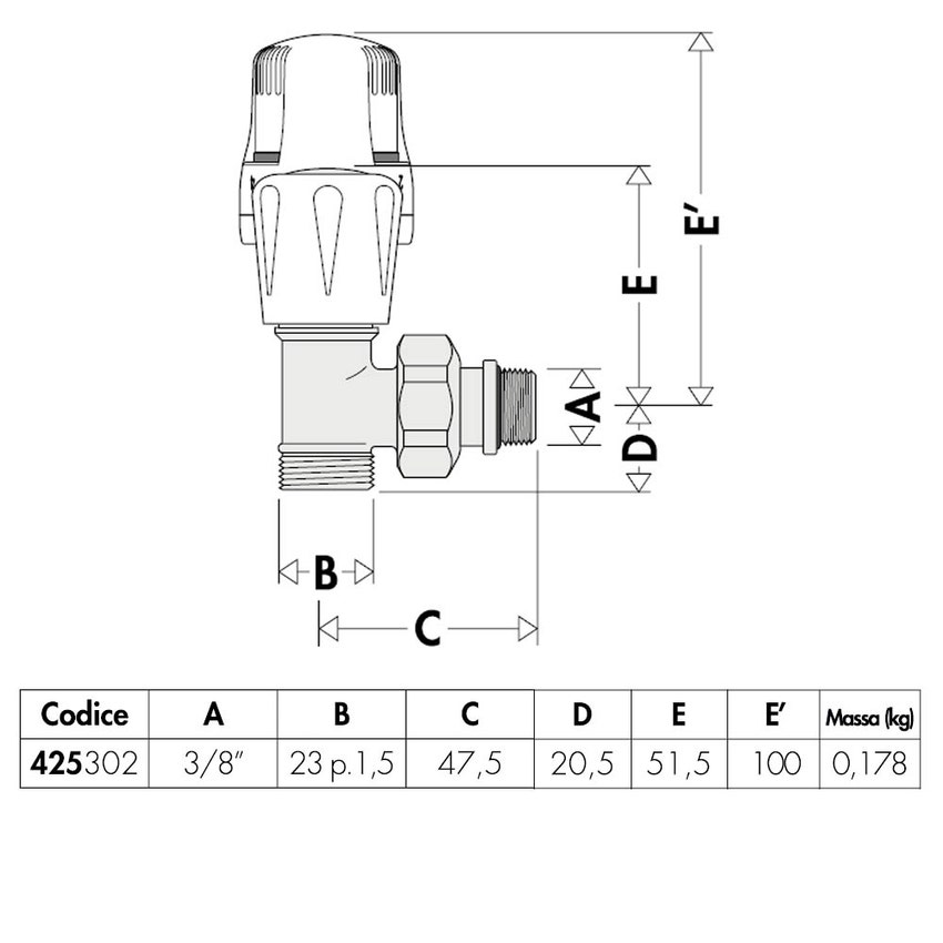 Immagine di Caleffi Valvola termostatizzabile con preregolazione 3/8" 425302