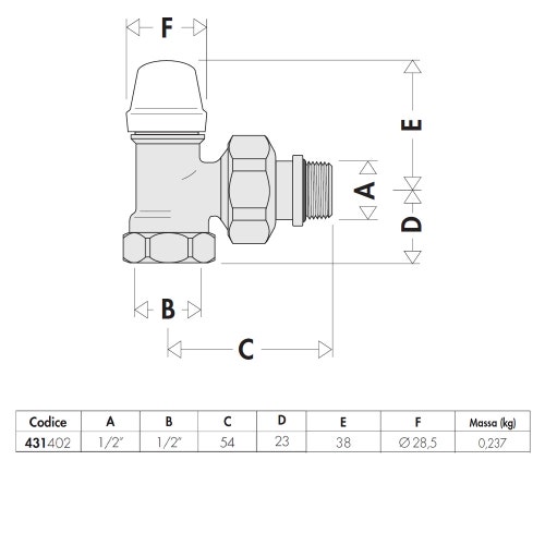 Immagine di Caleffi Detentore, attacchi a squadra, per tubo in ferro 1/2" 431402
