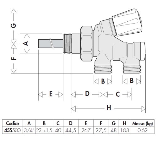 Immagine di Caleffi Valvola termostatizzabile per comandi termostatici ed elettrotermici 3/4" 455500