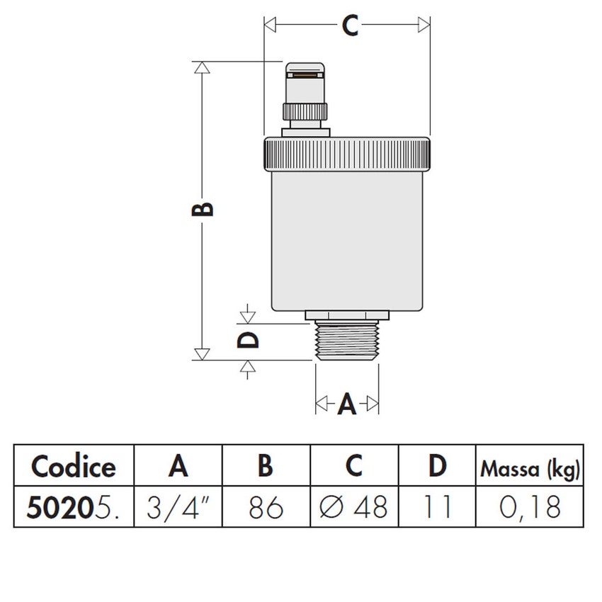 Immagine di Caleffi MINICAL®, Valvola automatica di sfogo aria 3/4"M 502050