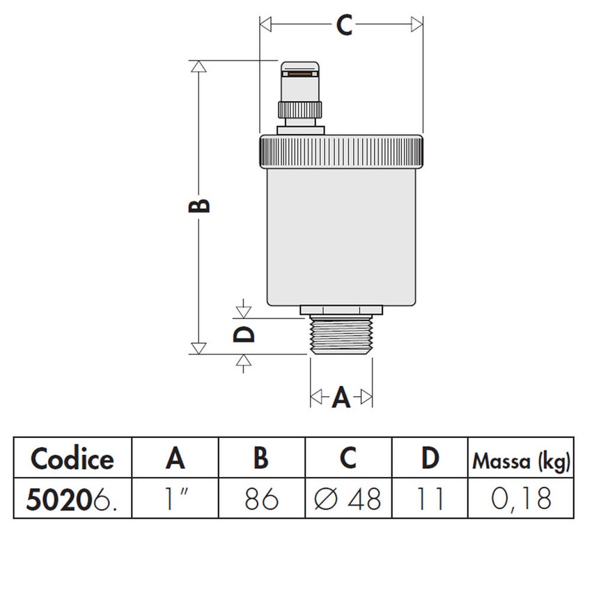 Immagine di Caleffi MINICAL® - Valvola automatica di sfogo aria, cromata 1" M 502061