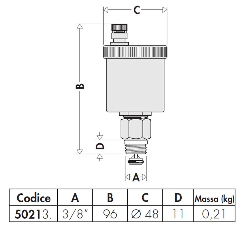 Immagine di Caleffi MINICAL®, Valvola automatica di sfogo aria con rubinetto d'intercettazione automatico con cromatura 3/8" M 502131