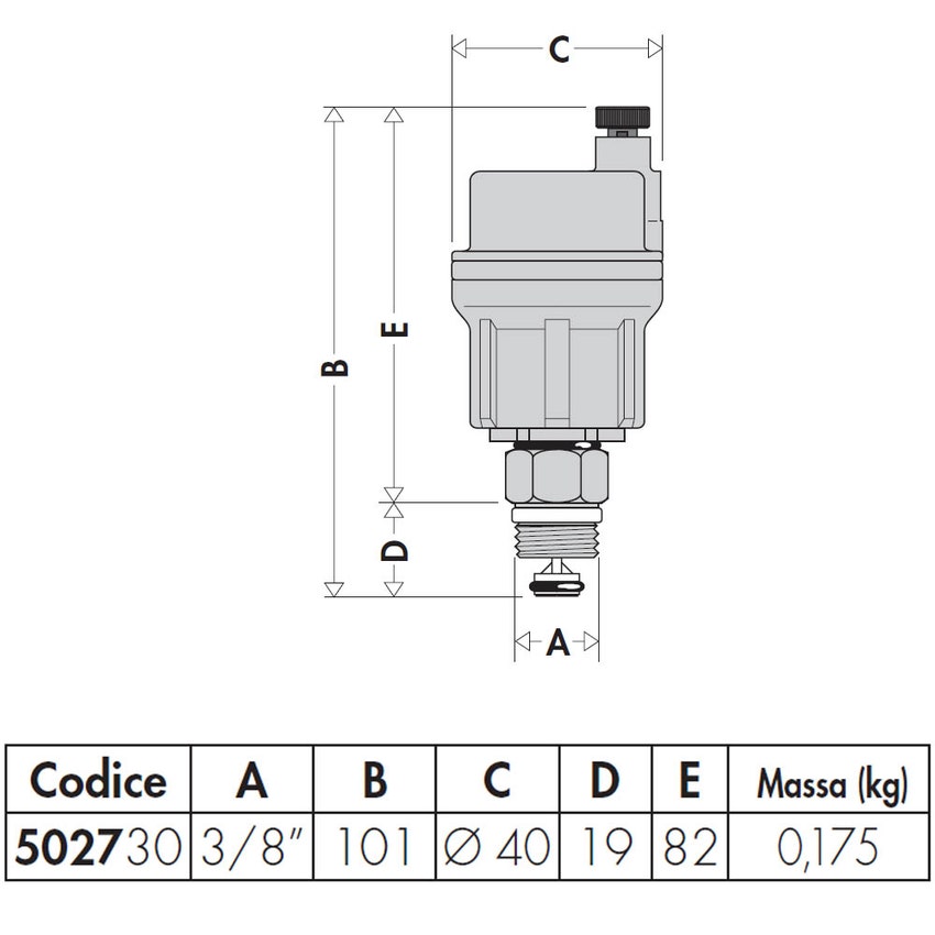 Immagine di Caleffi ROBOCAL®, valvola automatica di sfogo aria, con rubinetto automatico con scarico verticale 502730