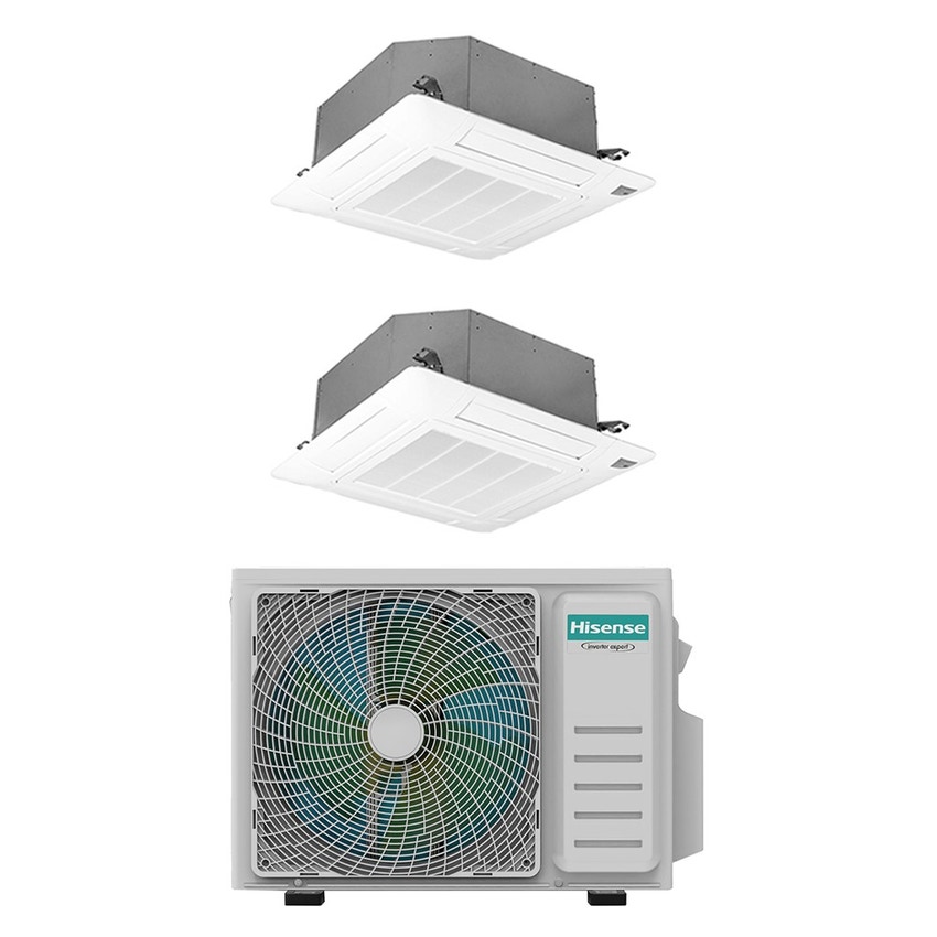 Immagine di Hisense CASSETTA commerciale R32 Climatizzatore a cassetta dual split inverter Wi-Fi bianco | unità esterna 4.1 kW unità interne 9000+9000 BTU 2AMW42U4RGC+ACT[26|26]UR4RCC8