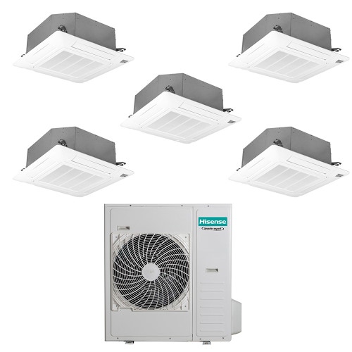 Immagine di Hisense CASSETTA commerciale R32 Climatizzatore a cassetta penta split inverter Wi-Fi optional bianco | unità esterna 12.5 kW unità interne 9000+9000+9000+9000+9000 BTU 5AMW125U4RTA+ACT[26|26|26|26|26]UR4RCC8