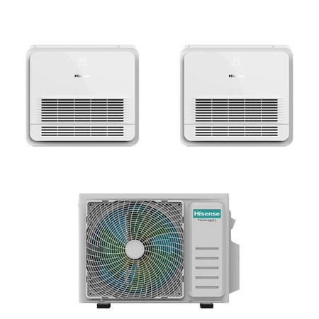Immagine di Hisense CONSOLE commerciale R32 Climatizzatore console da pavimento dual split inverter Wi-Fi bianco | unità esterna 4.1 kW unità interne 9000+9000 BTU 2AMW42U4RGC+AKT[26|26]UR4RSK8