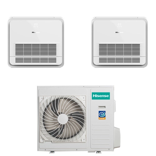 Immagine di Hisense CONSOLE commerciale R32 Climatizzatore console da pavimento dual split inverter Wi-Fi bianco | unità esterna 8 kW unità interne 9000+18000 BTU 4AMW81U4RJC+AKT[52]UR4RJK8+AKT[26]UR4RSK8