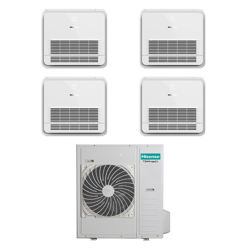 Immagine di Hisense CONSOLE commerciale R32 Climatizzatore console da pavimento quadri split inverter Wi-Fi bianco | unità esterna 12.5 kW unità interne 9000+12000+12000+12000 BTU 5AMW125U4RTA+AKT[26|35|35|35]UR4RSK8