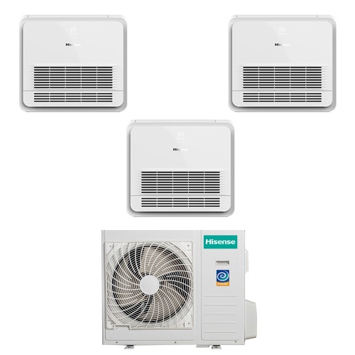 Immagine di Hisense CONSOLE commerciale R32 Climatizzatore console da pavimento trial split inverter Wi-Fi bianco | unità esterna 8 kW unità interne 9000+9000+12000 BTU 4AMW81U4RJC+AKT[26|26|35]UR4RSK8
