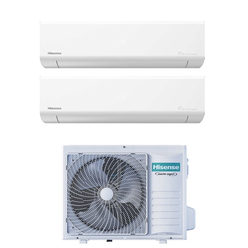 Immagine di Hisense ENERGY ULTRA R32 Climatizzatore a parete dual split inverter Wi-Fi bianco | unità esterna 7 kW unità interne 7000+12000 BTU 3AMW72U4RJC+KE[20]MR01G+KE[35]XR01G