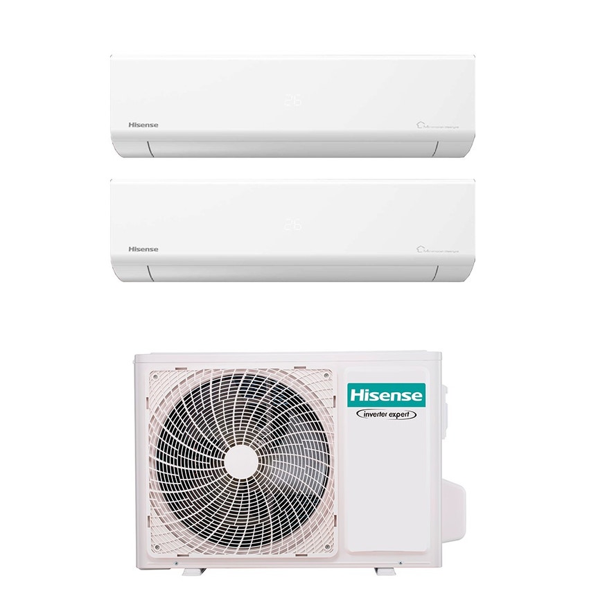 Immagine di Hisense ENERGY ULTRA R32 Climatizzatore a parete dual split inverter Wi-Fi bianco | unità esterna 5 kW unità interne 7000+12000 BTU 2AMW52U4RXC+KE[20]MR01G+KE[35]XR01G