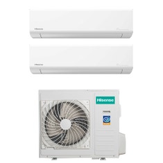 Immagine di Hisense ENERGY ULTRA R32 Climatizzatore a parete dual split inverter Wi-Fi bianco | unità esterna 8 kW unità interne 9000+18000 BTU 4AMW81U4RJC+KE[50]BS01G+KE[25]MR01G