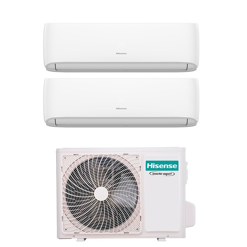 Immagine di Hisense HI COMFORT R32 Climatizzatore a parete dual split inverter Wi-Fi bianco | unità esterna 5 kW unità interne 7000+7000 BTU 2AMW52U4RXC+CF[20|20]YR04G