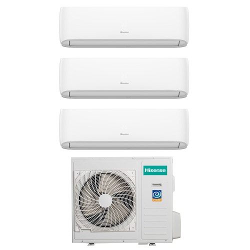 Immagine di Hisense HI COMFORT R32 Climatizzatore a parete trial split inverter Wi-Fi bianco | unità esterna 8 kW unità interne 9000+9000+9000 BTU 4AMW81U4RJC+CF[25|25|25]YR04G