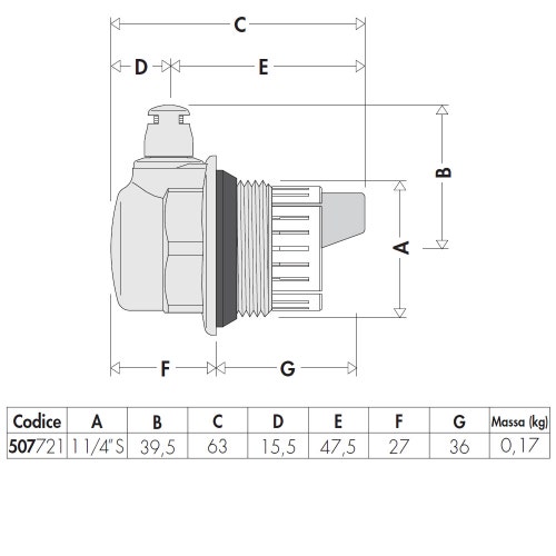 Immagine di Caleffi AERCAL®, tappo per radiatori con valvola di sfogo aria 1 1/4” M sinistro 507721