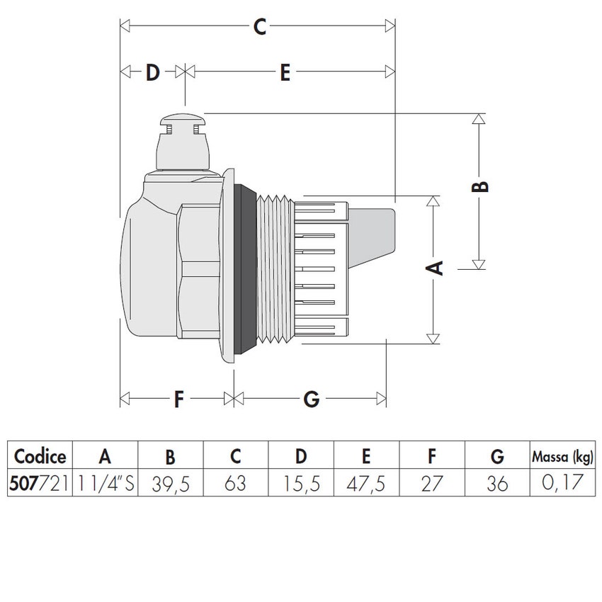 Immagine di Caleffi AERCAL®, tappo per radiatori con valvola di sfogo aria 1 1/4” M sinistro 507721