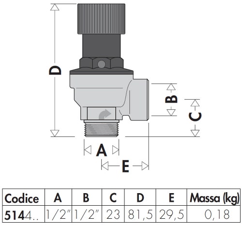 Immagine di Caleffi Valvola di sicurezza ordinaria, attacchi maschio-femmina  1/2"  3 bar 514430