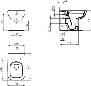 Immagine di Ideal Standard I.LIFE A set sanitari a pavimento, vaso RimLS+ a filo parete, sedile senza discesa rallentata, bidet monoforo con troppopieno a filo parete, colore bianco finitura lucido T452501-T452601-T453001