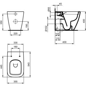 Ideal Standard T461601 I.LIFE B vaso a terra a filo parete, senza brida e  senza sedile, colore bianco finitura lucido