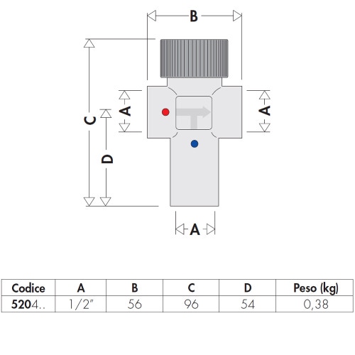 Immagine di Caleffi Miscelatore termostatico, regolabile 1/2"  30 - 48°C 520430
