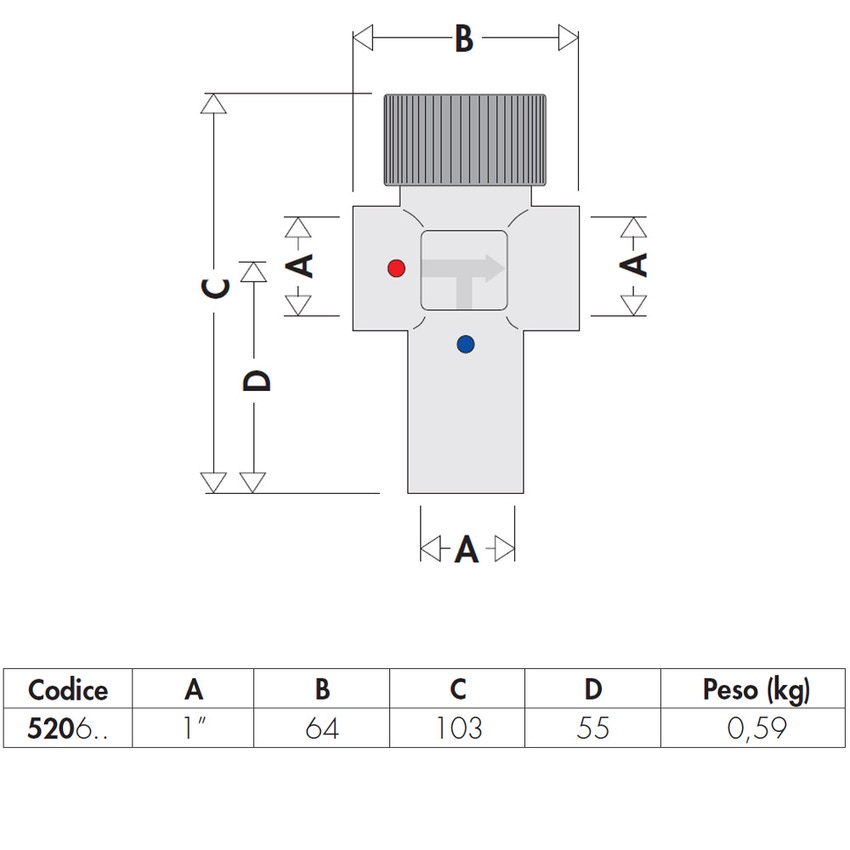 Immagine di Caleffi Miscelatore termostatico, regolabile 1"  30 - 48°C 520630